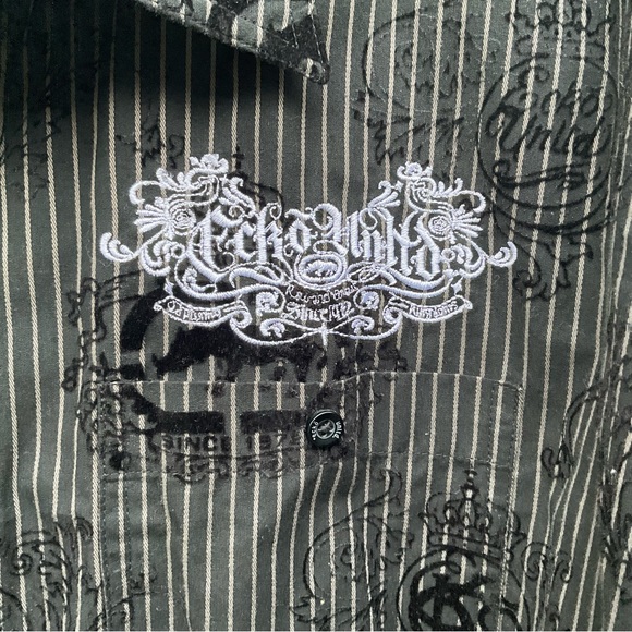 Men’s Striped Velvet Accented Embroidered Button Down Shirt! - Picture 5 of 9